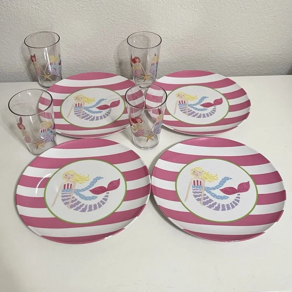 Pottery Barn Kids Mermaid Melamine Plates and Cups Lot